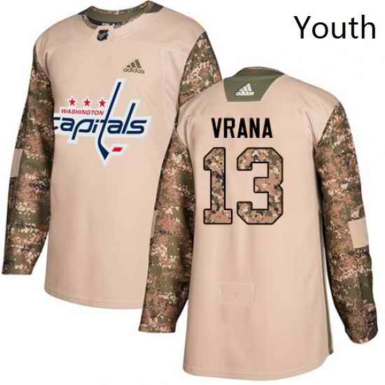 Youth Adidas Washington Capitals 13 Jakub Vrana Authentic Camo Veterans Day Practice NHL Jersey
